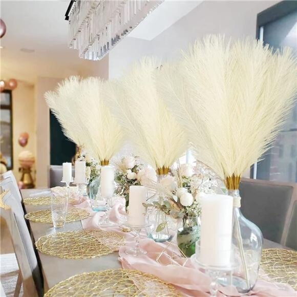 50PCS Faux Pampas Grass, 21.6" Short Artificial Pompous Grass Floral Fake Pompas - Picture 2 of 7